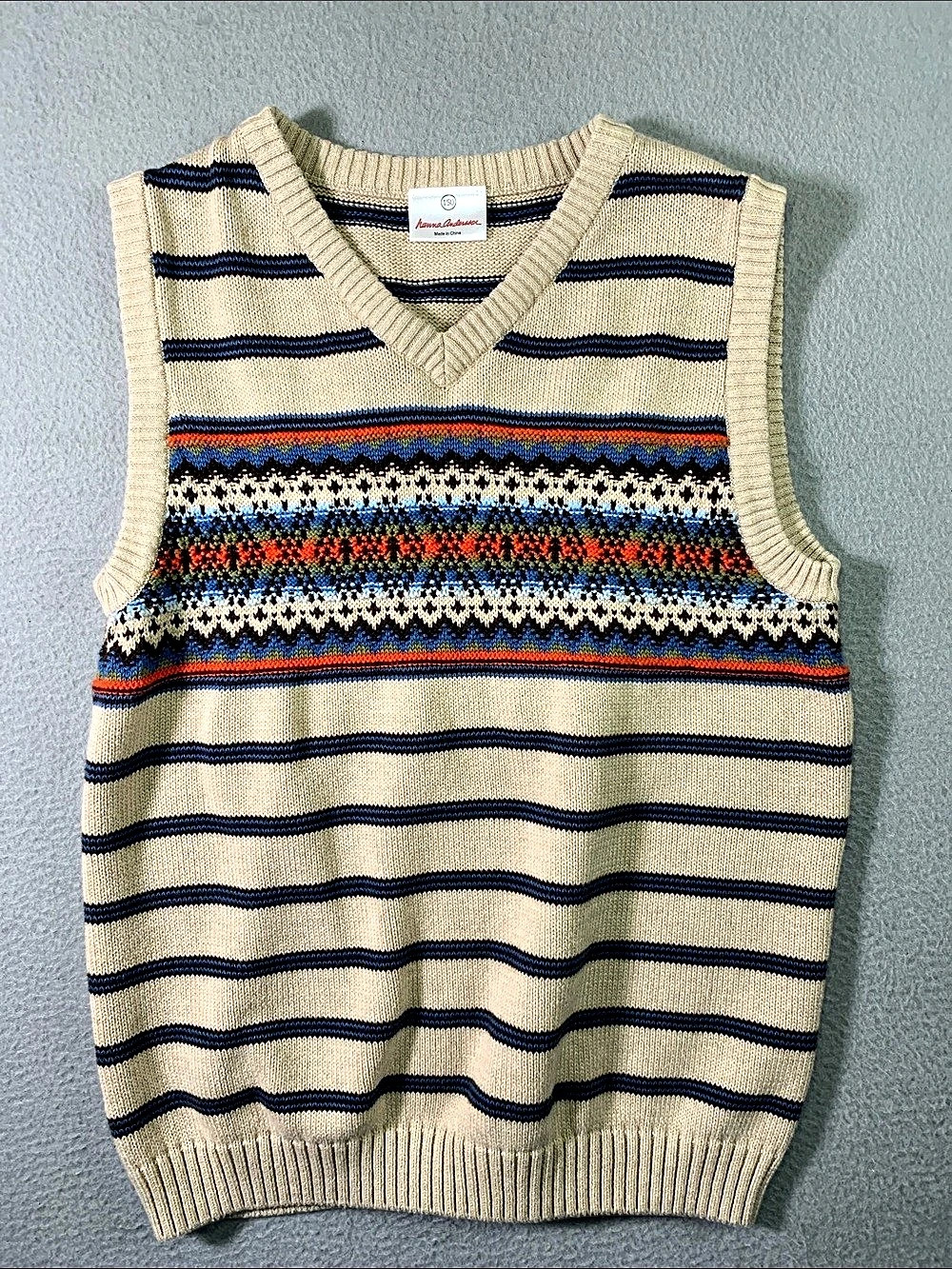 Hanna Andersson Fair Isle Cotton Sweater Vest Cream & Blue Size 150